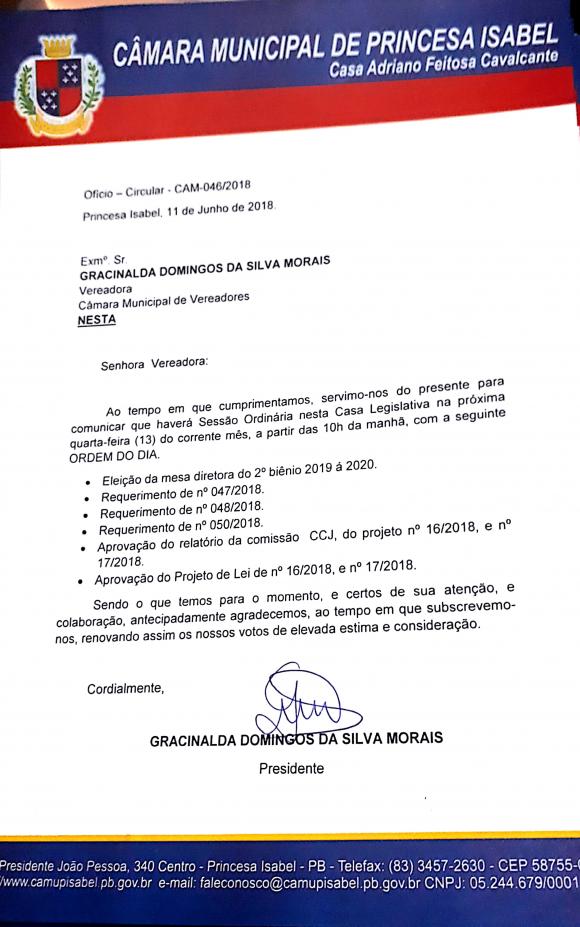 ORDEM DO DIA 13/06/2018